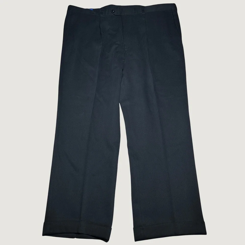 Coppley Dress Pants Men 42R Miami Flat Front Cuffed Microfiber Poly Tencel Black